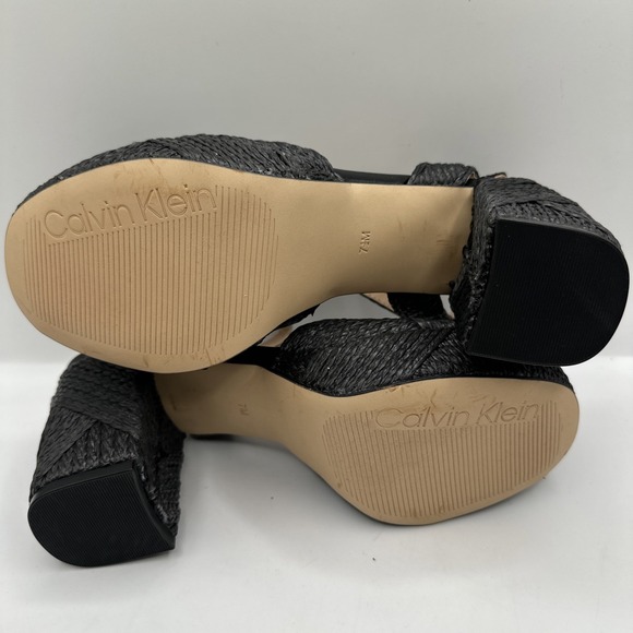 NEW Calvin Klein Lessia Ankle Strap Block Platform Heel Raffia Woven Sz 7 1/2 - Picture 8 of 10